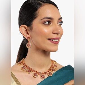 Ethnic Indian Wear Gold and Red Necklace Set with Intricate Craftsmanship
